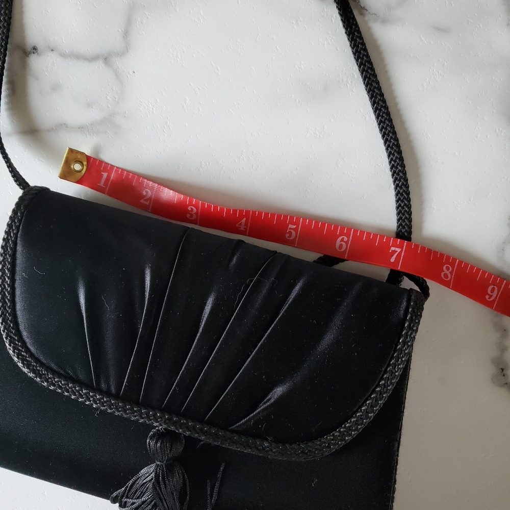 La Regale  Black Satin Evening Bag with Tassel - Picture 6 of 14